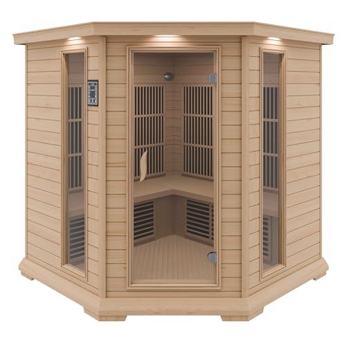 SteamSpa 1-5 Person Low EMF Carbon FAR Infrared Hemlock Wood and Tempered Glass Indoor Home Sauna Room with LED Touch Control Panel, Color LED Therapy Light, Bluetooth Speaker, Oxygen