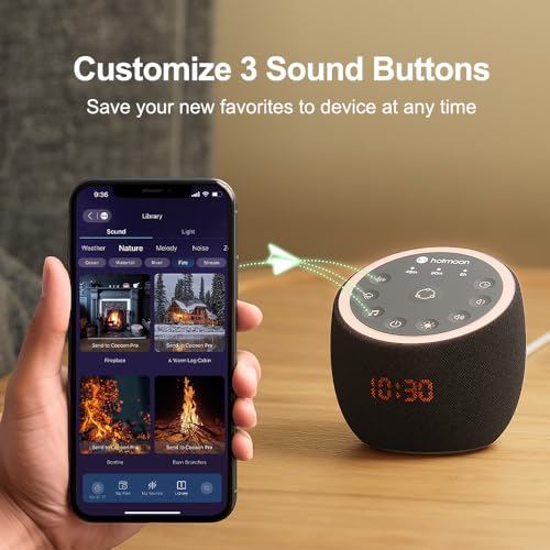 Hotmoon Sound Machine, Cocoon Pro White Noise Sound Machine with 361 Sounds for Baby Adult, Night Light, Sleeping Timer, App Control, DIY Sound Machine, Home Office Yoga, Noise Machine Gift