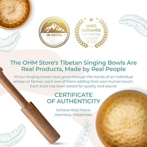 Ohm Store Tibetan Singing Bowl Set — Meditation Sound Bowl Handcrafted in Nepal for Yoga, Chakra Healing, Mindfulness, and Stress Relief — Unique Spiritual Gifts for Women and Men