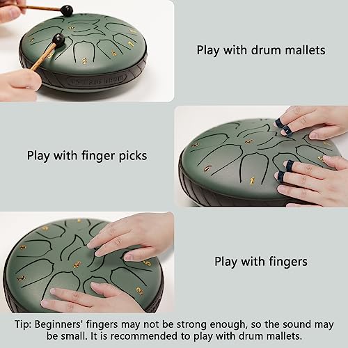 Steel Tongue Drum 11 Notes 6 Inches Steel Drum with Drum Bag, Music Book, Drum Mallets, Mallet Holder, Finger Picks and Stickers Tongue Drum for Yoga, Meditation, Prenatal Music Education