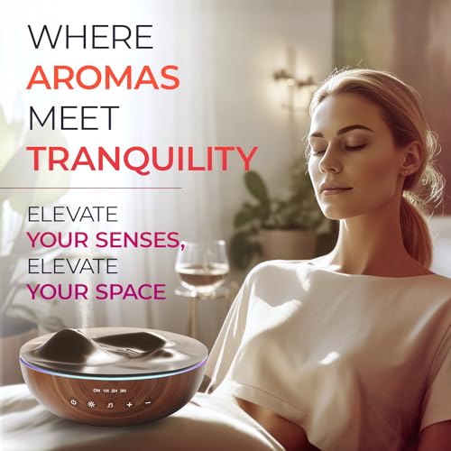 Innovative Aromatherapy Oil Diffuser with Essential Oil Set for Large Room, 500ml Ultrasonic Quiet Cool Mist Aroma Humidifier, 8 Relaxing Sounds, White Noise, Timer, Waterless Auto-Off Safety Switch