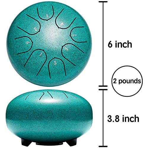 Steel Tongue Drum 6 Inch 8 Notes Hand Drums with Bag Sticks Music Book, Sound Healing Instruments for Musical Education Entertainment Yoga Chakra Gifts (Malachite)