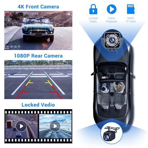 Wireless Carplay, Android Auto, 4K Dash Cam, 1080p Backup Camera, Bluetooth, Stereo or FM Connectivity