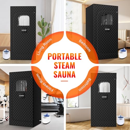 Portable Steam Sauna for Home Use or on the go, Sauna Tent Sauna Box with 2.6L Steamer, Remote Control, Folding Chair, 9 Levels, 2.6’ x 2.6’ x 5.9’