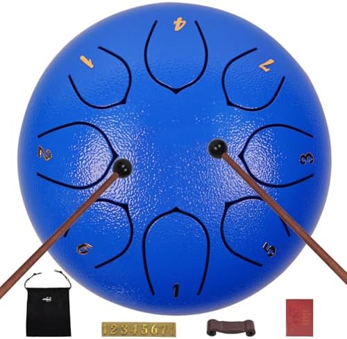 Steel Tongue Drum 11 Notes 6 Inches Steel Drum with Drum Bag, Music Book, Drum Mallets, Mallet Holder, Finger Picks and Stickers Tongue Drum for Yoga, Meditation, Prenatal Music Education