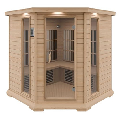 SteamSpa 1-5 Person Low EMF Carbon FAR Infrared Hemlock Wood and Tempered Glass Indoor Home Sauna Room with LED Touch Control Panel, Color LED Therapy Light, Bluetooth Speaker, Oxygen