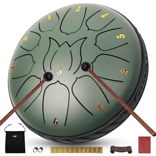 Steel Tongue Drum 11 Notes 6 Inches Steel Drum with Drum Bag, Music Book, Drum Mallets, Mallet Holder, Finger Picks and Stickers Tongue Drum for Yoga, Meditation, Prenatal Music Education