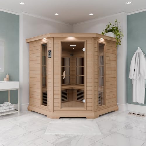 SteamSpa 1-5 Person Low EMF Carbon FAR Infrared Hemlock Wood and Tempered Glass Indoor Home Sauna Room with LED Touch Control Panel, Color LED Therapy Light, Bluetooth Speaker, Oxygen