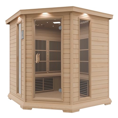 SteamSpa 1-5 Person Low EMF Carbon FAR Infrared Hemlock Wood and Tempered Glass Indoor Home Sauna Room with LED Touch Control Panel, Color LED Therapy Light, Bluetooth Speaker, Oxygen