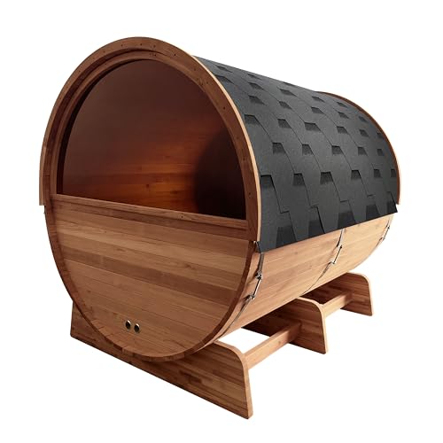 ALEKO Outdoor Barrel Sauna: Red Cedar Wood | Seats 6-8 | 8kW Harvia Heater | Efficient Heating & Panoramic Views | Weather-Resistant | Premium Quality