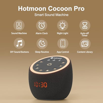 Hotmoon Sound Machine, Cocoon Pro White Noise Sound Machine with 361 Sounds for Baby Adult, Night Light, Sleeping Timer, App Control, DIY Sound Machine, Home Office Yoga, Noise Machine Gift