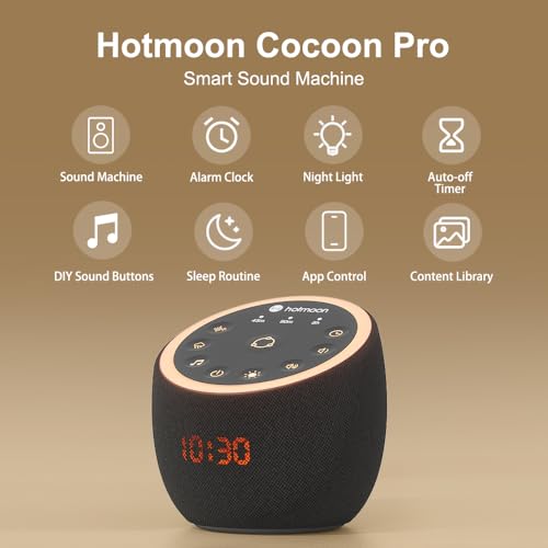 Hotmoon Sound Machine, Cocoon Pro White Noise Sound Machine with 361 Sounds for Baby Adult, Night Light, Sleeping Timer, App Control, DIY Sound Machine, Home Office Yoga, Noise Machine Gift