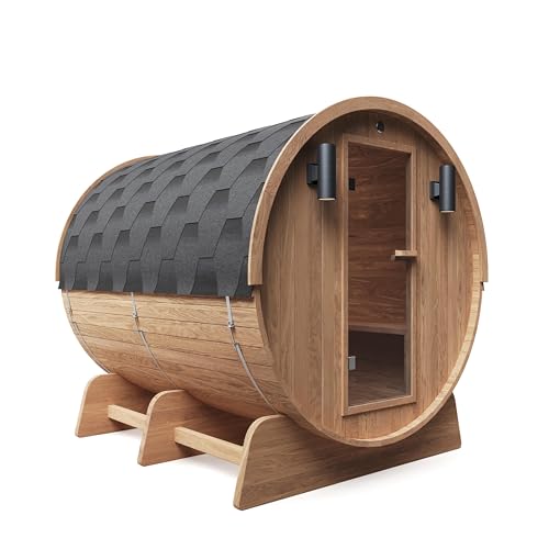 ALEKO Outdoor Barrel Sauna: Red Cedar Wood | Seats 6-8 | 8kW Harvia Heater | Efficient Heating & Panoramic Views | Weather-Resistant | Premium Quality