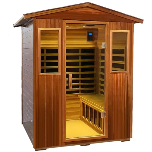 Outdoor Sauna 4 Person Low EMF Far Infrared Sauna for Home, 2,050W, Mahogany Wooden, for Indoor and Outdoor Home Sauna with Bluetooth, LCD, LED