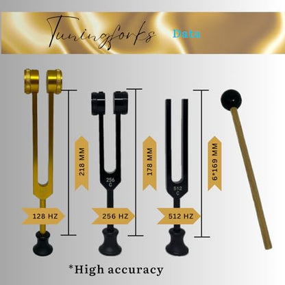 Tuning Forks for Healing Set 128/256/512Hz - Sound Healing Instruments - Sound Therapy - Tuning Fork Set - Chakra Tuning Forks -Tuning Fork Medical (Reduce Pain & Stress) - Diapason