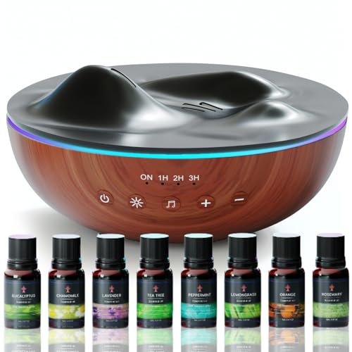 Innovative Aromatherapy Oil Diffuser with Essential Oil Set for Large Room, 500ml Ultrasonic Quiet Cool Mist Aroma Humidifier, 8 Relaxing Sounds, White Noise, Timer, Waterless Auto-Off Safety Switch