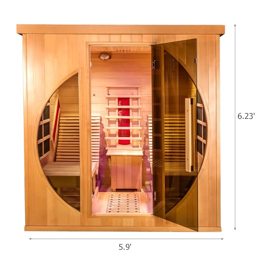 Smartmak Far Infrared Two Person Wood Sauna with Recliner, Canadian Hemlock Home luxurious Wooden Indoor Sauna Spa Room 220V, 3400W Detox Therapy with 10 Heaters, Bluetooth Speaker, Lights, Oxygen Bar