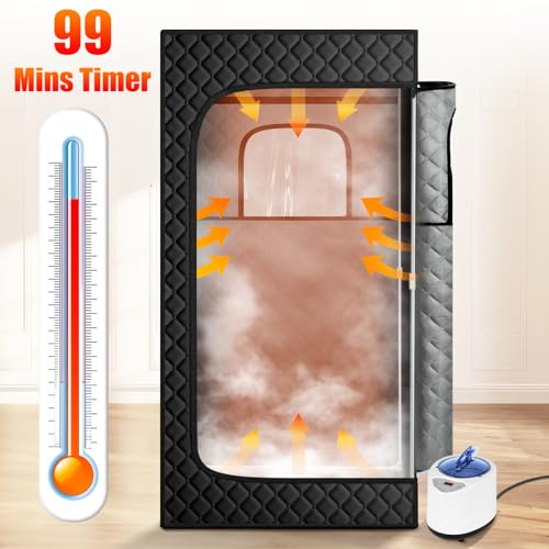Portable Steam Sauna for Home Use or on the go, Sauna Tent Sauna Box with 2.6L Steamer, Remote Control, Folding Chair, 9 Levels, 2.6’ x 2.6’ x 5.9’