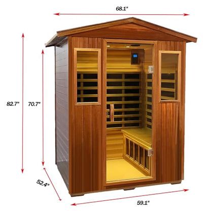 Outdoor Sauna 4 Person Low EMF Far Infrared Sauna for Home, 2,050W, Mahogany Wooden, for Indoor and Outdoor Home Sauna with Bluetooth, LCD, LED
