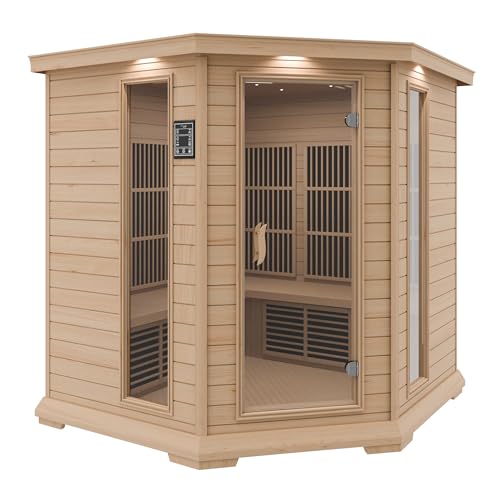 SteamSpa 1-5 Person Low EMF Carbon FAR Infrared Hemlock Wood and Tempered Glass Indoor Home Sauna Room with LED Touch Control Panel, Color LED Therapy Light, Bluetooth Speaker, Oxygen