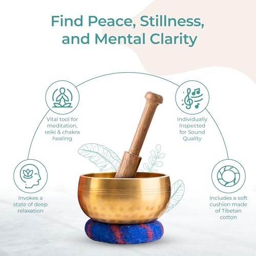 Ohm Store Tibetan Singing Bowl Set — Meditation Sound Bowl Handcrafted in Nepal for Yoga, Chakra Healing, Mindfulness, and Stress Relief — Unique Spiritual Gifts for Women and Men