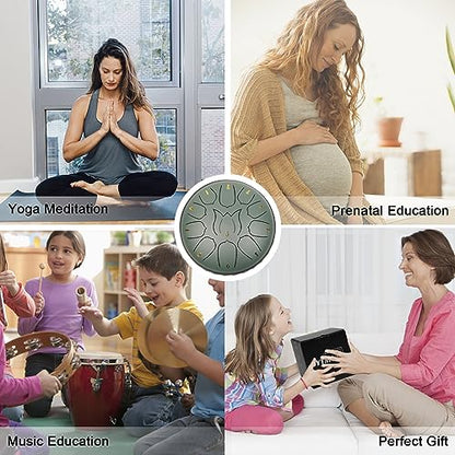Steel Tongue Drum 11 Notes 6 Inches Steel Drum with Drum Bag, Music Book, Drum Mallets, Mallet Holder, Finger Picks and Stickers Tongue Drum for Yoga, Meditation, Prenatal Music Education