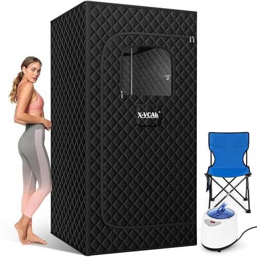 Portable Steam Sauna for Home Use or on the go, Sauna Tent Sauna Box with 2.6L Steamer, Remote Control, Folding Chair, 9 Levels, 2.6’ x 2.6’ x 5.9’