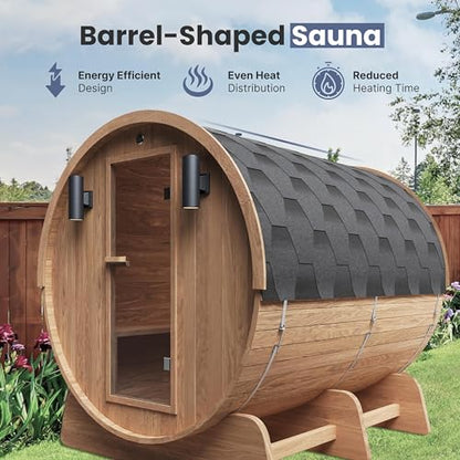 ALEKO Outdoor Barrel Sauna: Red Cedar Wood | Seats 6-8 | 8kW Harvia Heater | Efficient Heating & Panoramic Views | Weather-Resistant | Premium Quality