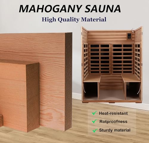 Outdoor Sauna 4 Person Low EMF Far Infrared Sauna for Home, 2,050W, Mahogany Wooden, for Indoor and Outdoor Home Sauna with Bluetooth, LCD, LED