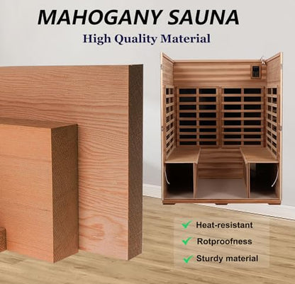 Outdoor Sauna 4 Person Low EMF Far Infrared Sauna for Home, 2,050W, Mahogany Wooden, for Indoor and Outdoor Home Sauna with Bluetooth, LCD, LED