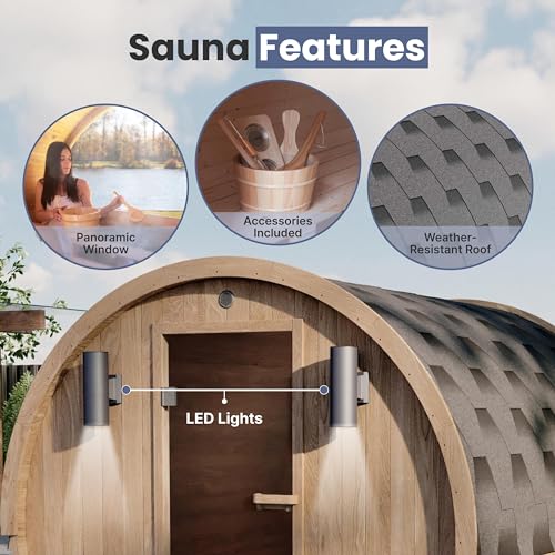 ALEKO Outdoor Barrel Sauna: Red Cedar Wood | Seats 6-8 | 8kW Harvia Heater | Efficient Heating & Panoramic Views | Weather-Resistant | Premium Quality