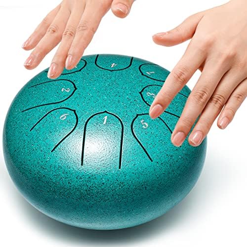 Steel Tongue Drum 6 Inch 8 Notes Hand Drums with Bag Sticks Music Book, Sound Healing Instruments for Musical Education Entertainment Yoga Chakra Gifts (Malachite)