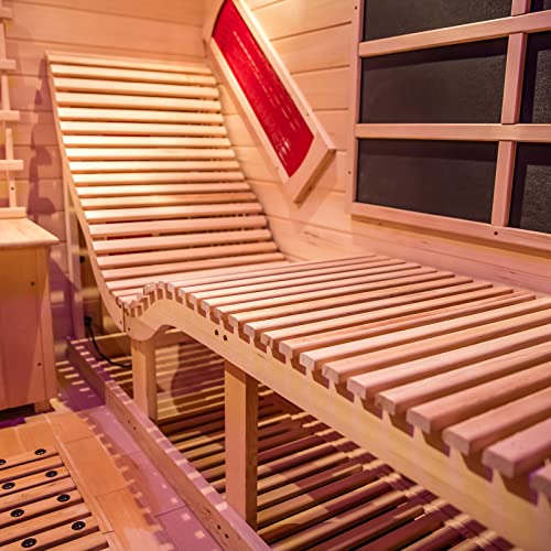 Smartmak Far Infrared Two Person Wood Sauna with Recliner, Canadian Hemlock Home luxurious Wooden Indoor Sauna Spa Room 220V, 3400W Detox Therapy with 10 Heaters, Bluetooth Speaker, Lights, Oxygen Bar