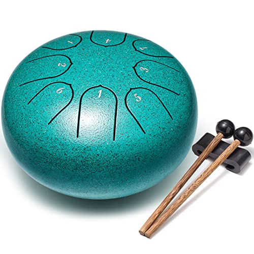 Steel Tongue Drum 6 Inch 8 Notes Hand Drums with Bag Sticks Music Book, Sound Healing Instruments for Musical Education Entertainment Yoga Chakra Gifts (Malachite)