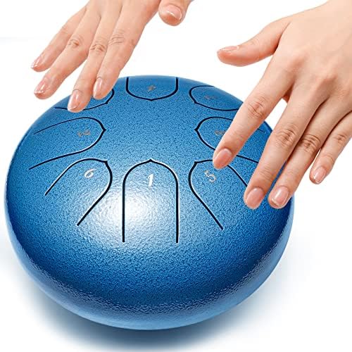 Steel Tongue Drum 6 Inch 8 Notes Hand Drums with Bag Sticks Music Book, Sound Healing Instruments for Musical Education Entertainment Yoga Chakra Gifts (Malachite)
