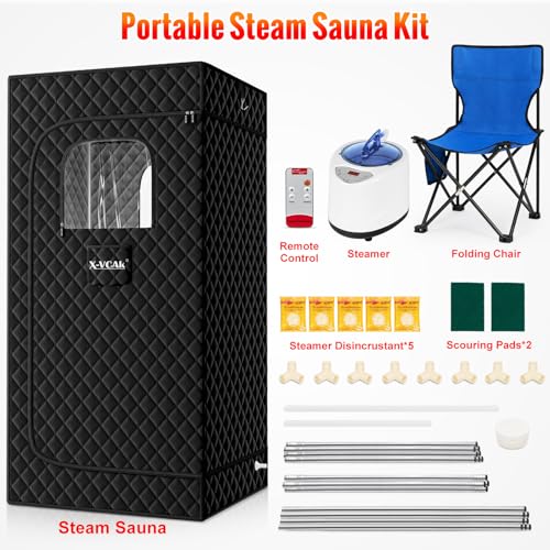 Portable Steam Sauna for Home Use or on the go, Sauna Tent Sauna Box with 2.6L Steamer, Remote Control, Folding Chair, 9 Levels, 2.6’ x 2.6’ x 5.9’