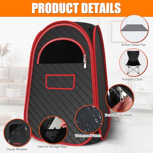 Portable Sauna Box, Portable Steam Sauna for Home with 2.6L Steamer, Remote Control, Portable Chair and Floor Mat, Full Body Personal Sauna Tent for Home Spa Relaxation, 9 Levels