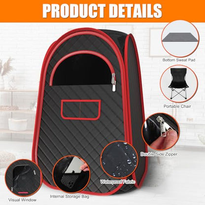 Portable Sauna Box, Portable Steam Sauna for Home with 2.6L Steamer, Remote Control, Portable Chair and Floor Mat, Full Body Personal Sauna Tent for Home Spa Relaxation, 9 Levels