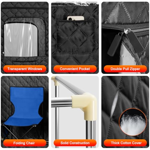 Portable Steam Sauna for Home Use or on the go, Sauna Tent Sauna Box with 2.6L Steamer, Remote Control, Folding Chair, 9 Levels, 2.6’ x 2.6’ x 5.9’