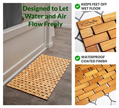 ZPirates Bamboo Bath Mat [16 x 27] Inches for Bathroom and Sauna Floors, Bathtub and Hot Tub Steps Patio and Shower Doors