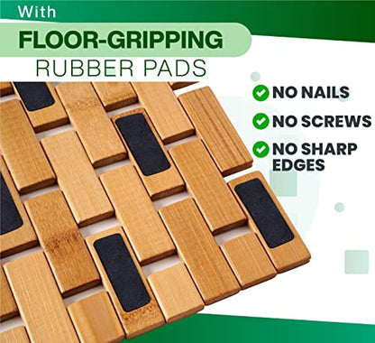 ZPirates Bamboo Bath Mat [16 x 27] Inches for Bathroom and Sauna Floors, Bathtub and Hot Tub Steps Patio and Shower Doors