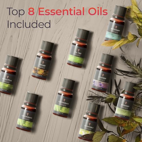 Innovative Aromatherapy Oil Diffuser with Essential Oil Set for Large Room, 500ml Ultrasonic Quiet Cool Mist Aroma Humidifier, 8 Relaxing Sounds, White Noise, Timer, Waterless Auto-Off Safety Switch