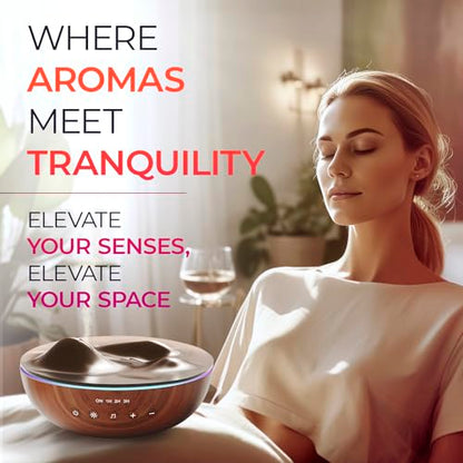 Innovative Aromatherapy Oil Diffuser with Essential Oil Set for Large Room, 500ml Ultrasonic Quiet Cool Mist Aroma Humidifier, 8 Relaxing Sounds, White Noise, Timer, Waterless Auto-Off Safety Switch