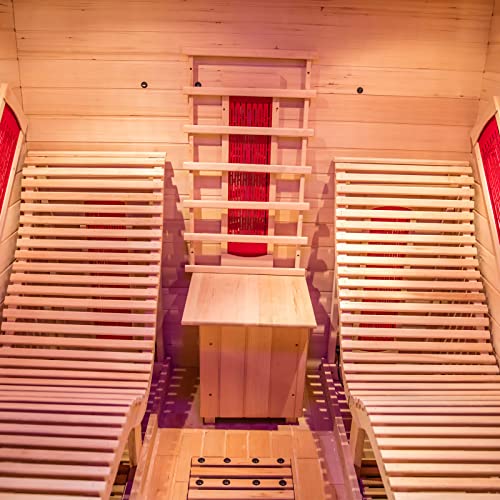Smartmak Far Infrared Two Person Wood Sauna with Recliner, Canadian Hemlock Home luxurious Wooden Indoor Sauna Spa Room 220V, 3400W Detox Therapy with 10 Heaters, Bluetooth Speaker, Lights, Oxygen Bar