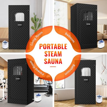 Portable Steam Sauna for Home Use or on the go, Sauna Tent Sauna Box with 2.6L Steamer, Remote Control, Folding Chair, 9 Levels, 2.6’ x 2.6’ x 5.9’