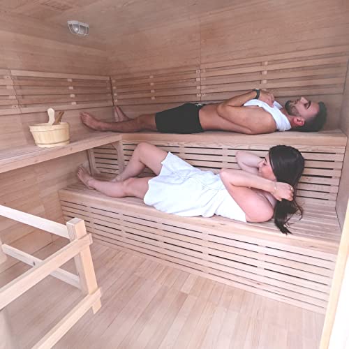 ALEKO Sauna Cottage with Asphalt Roof and Accessories | Canadian Hemlock Wood | Wet Steam Room | Outdoor | 8 Person | Upgraded Premium European 8 kW Harvia KIP Electric Heater | SKD8HEM
