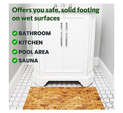 ZPirates Bamboo Bath Mat [16 x 27] Inches for Bathroom and Sauna Floors, Bathtub and Hot Tub Steps Patio and Shower Doors