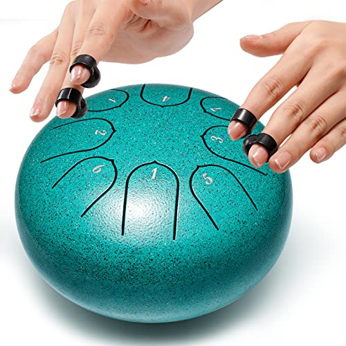 Steel Tongue Drum 6 Inch 8 Notes Hand Drums with Bag Sticks Music Book, Sound Healing Instruments for Musical Education Entertainment Yoga Chakra Gifts (Malachite)